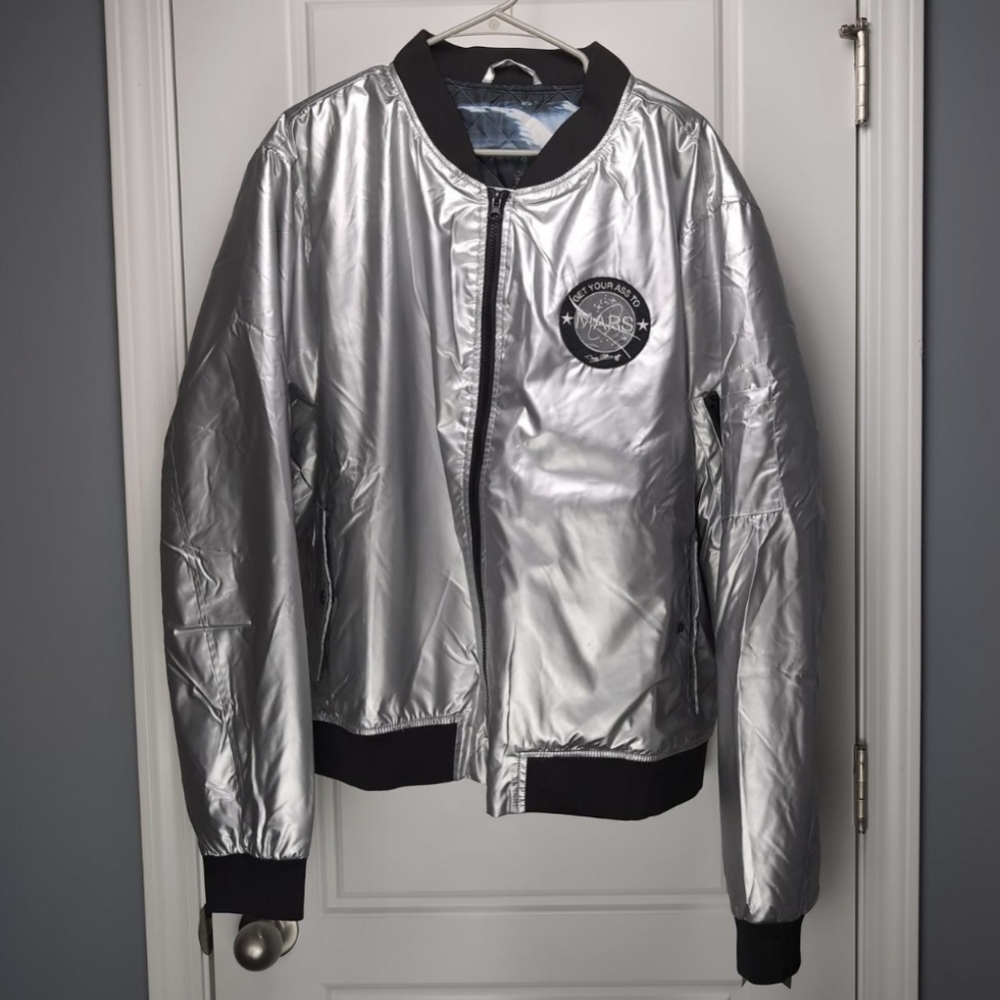 RARE Nick Graham x Buzz Aldrin “Get Your Ass To Mars” Silver Bomber Jacket